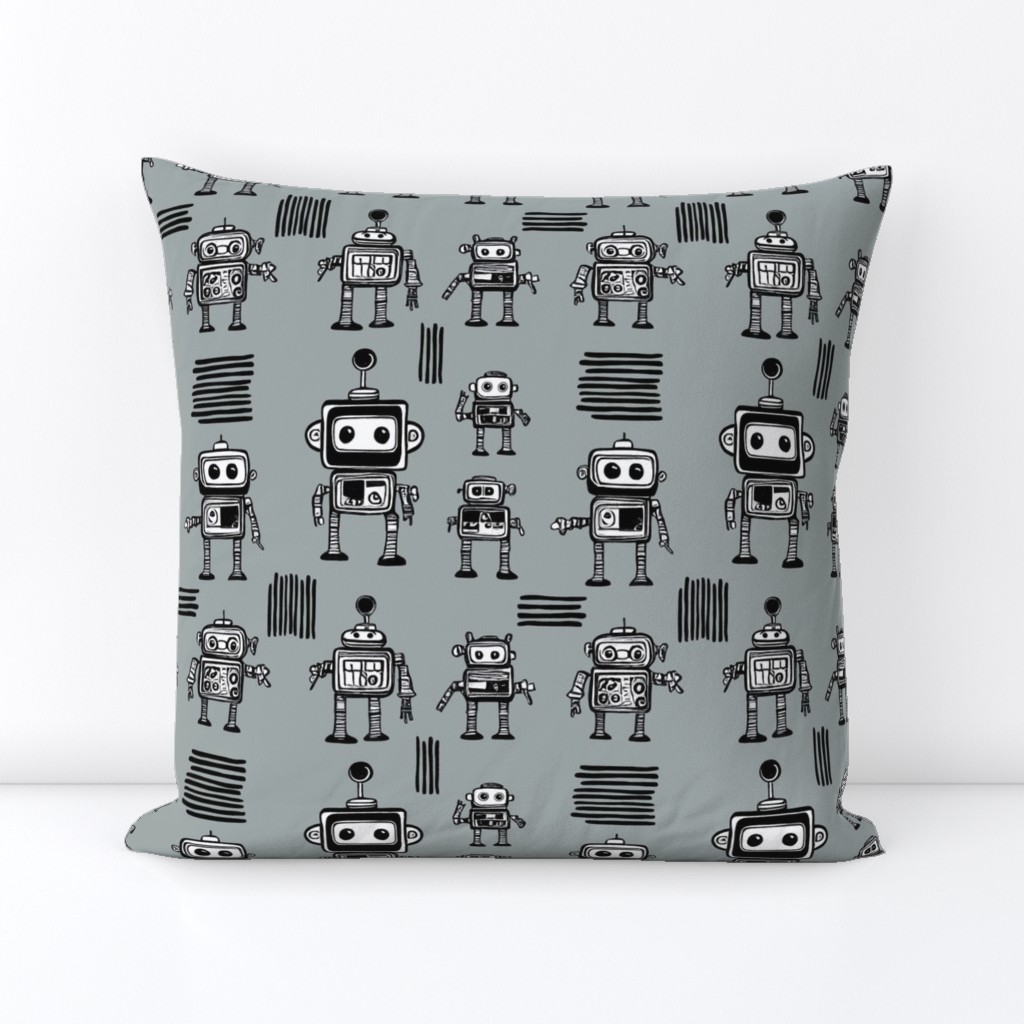 Little Robots on Gizmo Gray Medium  