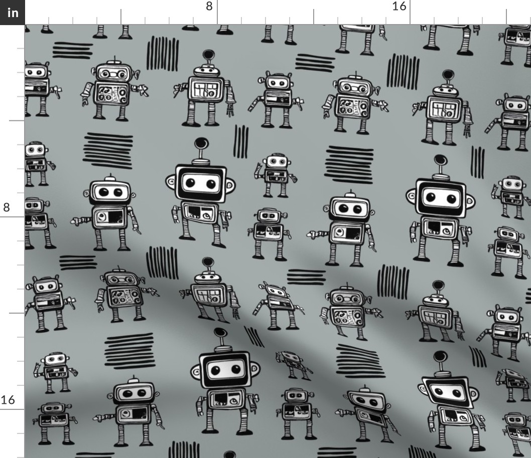 Little Robots on Gizmo Gray Medium  