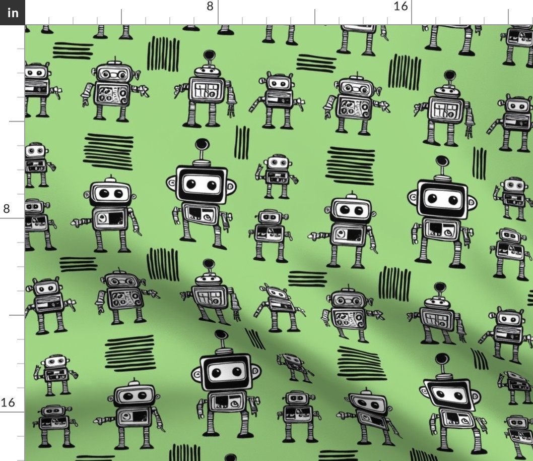 Little robots on green Medium 