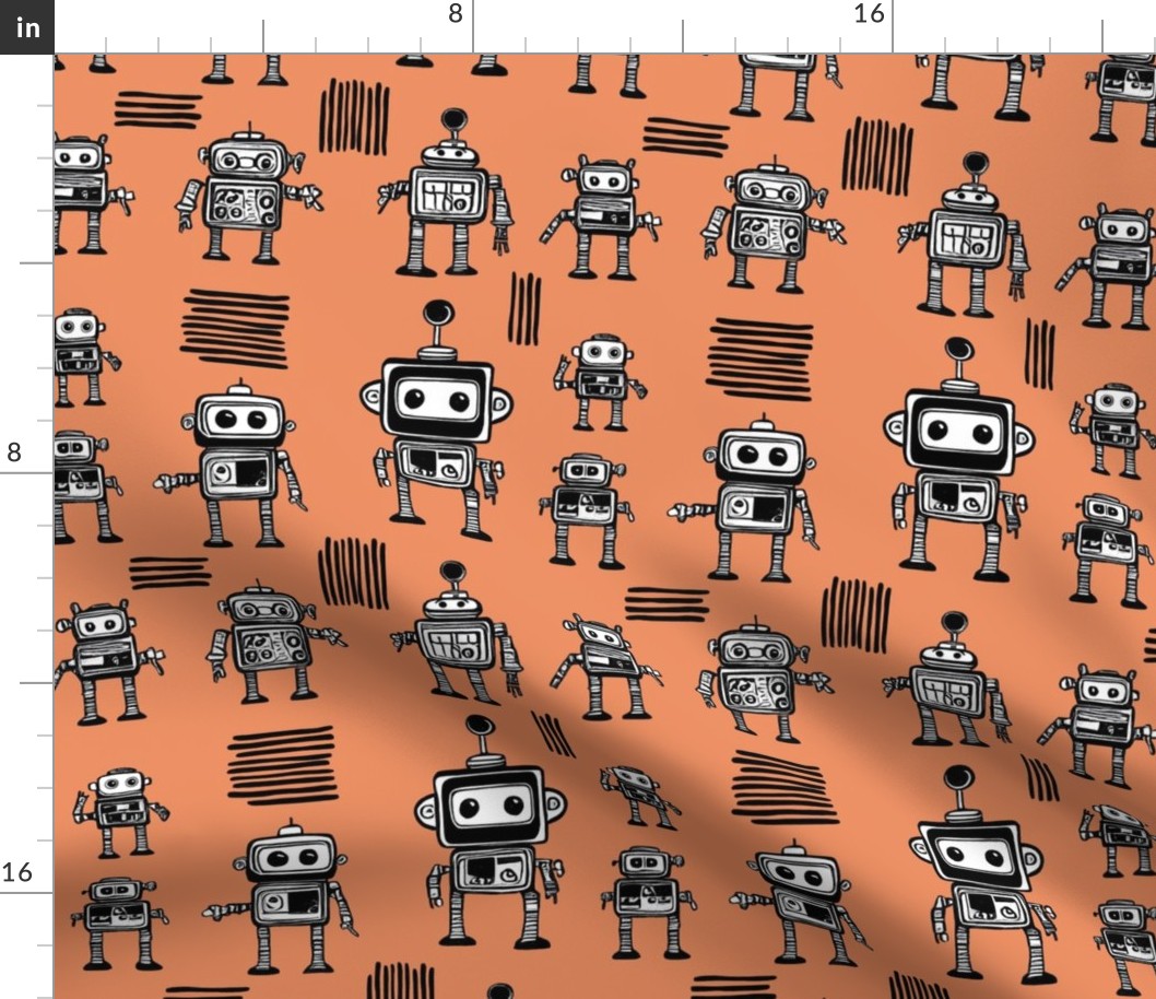 Little Robots on Peach Medium 