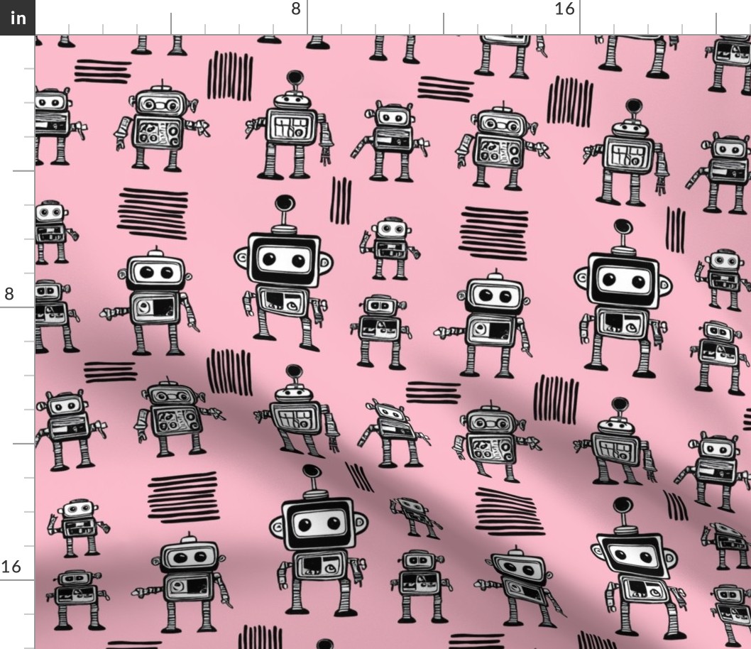 Little Robots on Pink Medium 