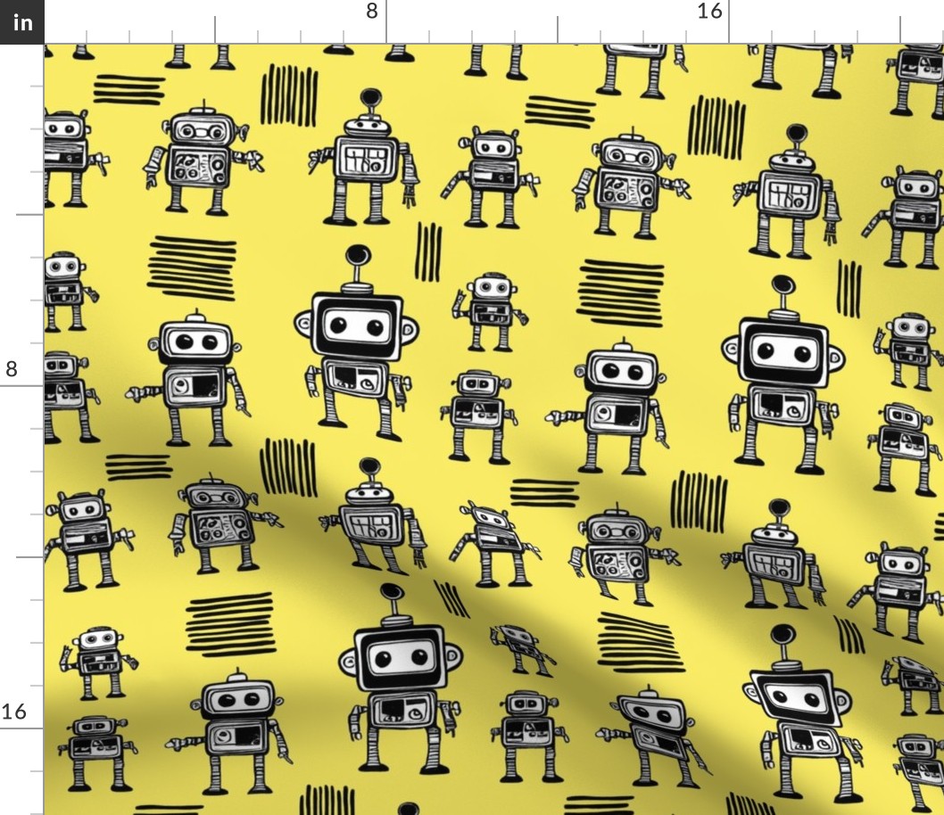 Little Robots on Yellow Medium 