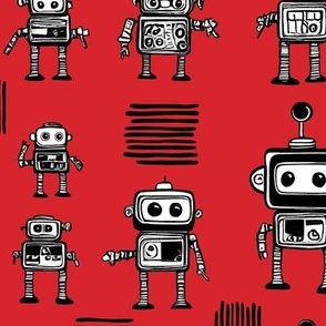Little Robots on Red Medium 