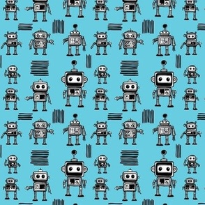 Little Robots on Blue Small 