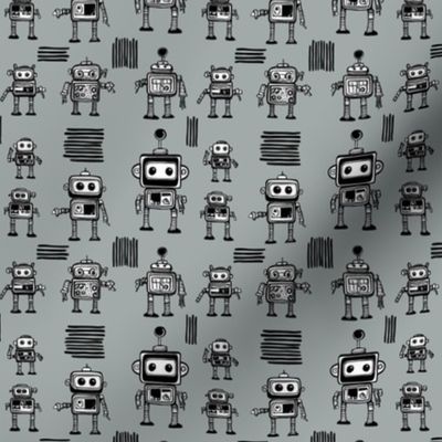 Little Robots on Gizmo Gray Small 
