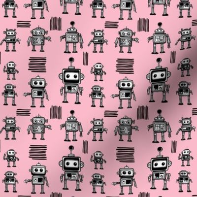 Little Robots on Pink Small 
