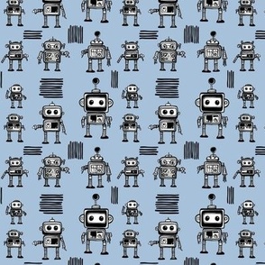 Little Robots on Sky Blue Small 