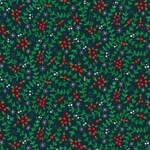 christmas berries on dark green tiny scale