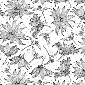 Floral line-art black on white