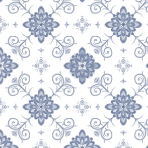 Watercolor blue and white floral tile