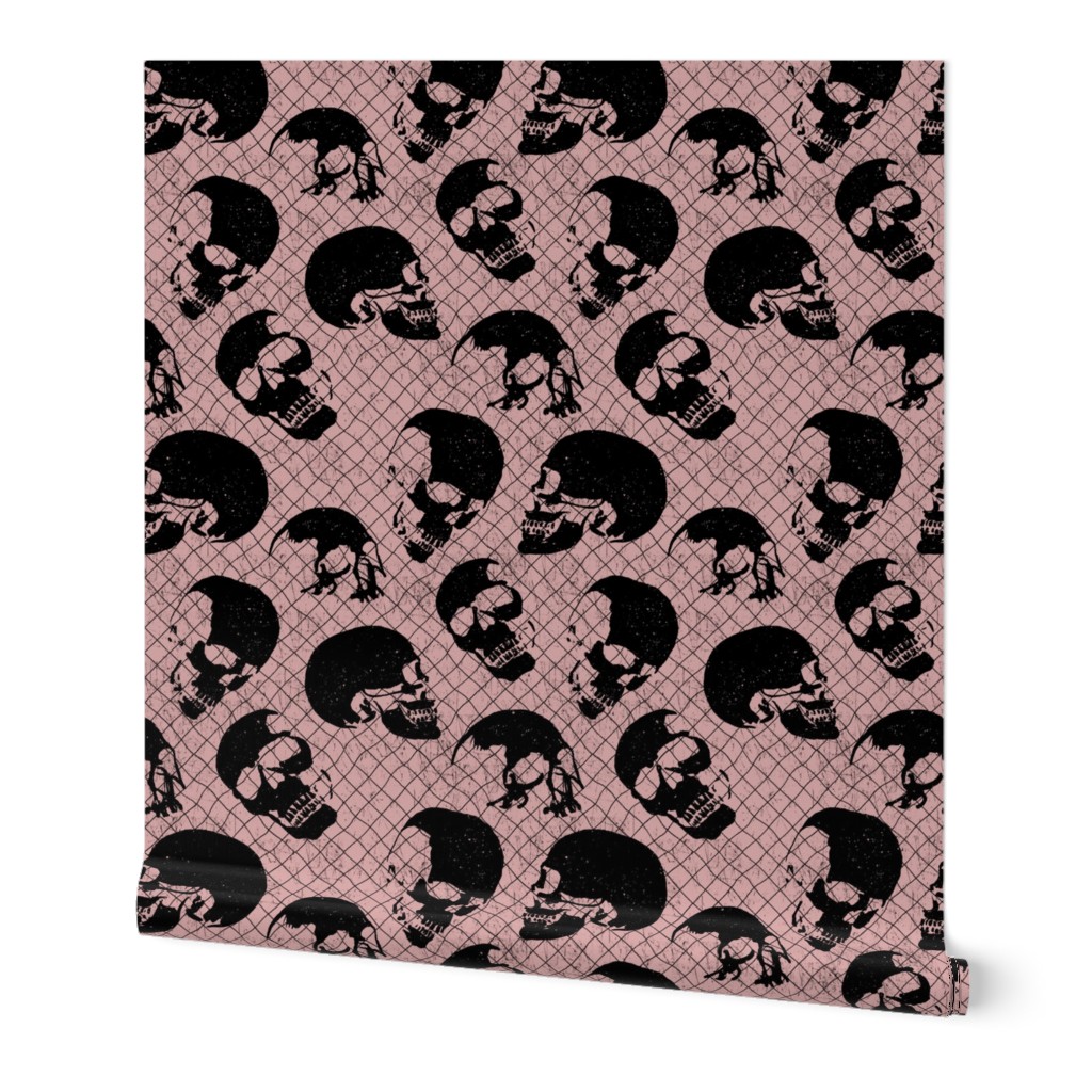 Black Skulls on Blush Pink with Netting