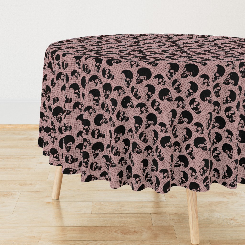 Black Skulls on Blush Pink with Netting