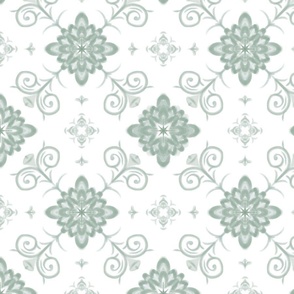 sage and white floral tile