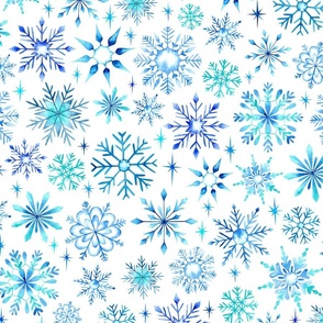 Blue Watercolor Snowflakes - Winter Snow Collection