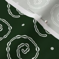 White swirl snails on dark green - large scale print 