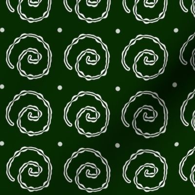 White swirl snails on dark green - large scale print 