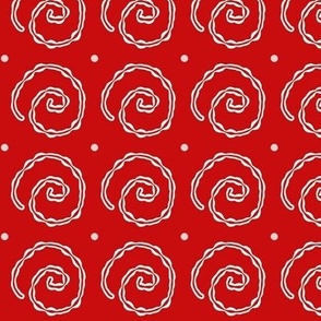 White swirl snails on red - large scale print 