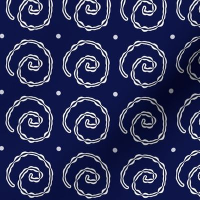 White swirl snails on navy blue - large scale print 