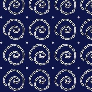 White swirl snails on navy blue - large scale print 