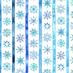 Blue Watercolor Stripes and Snowflakes - Winter Snow Collection