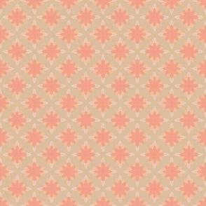 Peach pink flower block print on honey peach 6