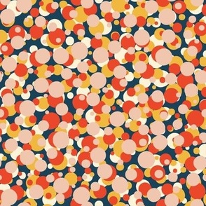 Hot Spots (Coral, Red, Yellow & Cream on Navy) || paint drips, drops, and spatters