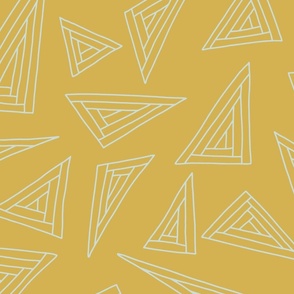 Triangles with baby blue lines on a turmeric yellow