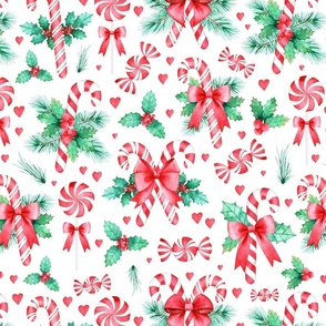 Peppermint Candy Canes and Bows in Watercolor - Magic of Christmas Collection