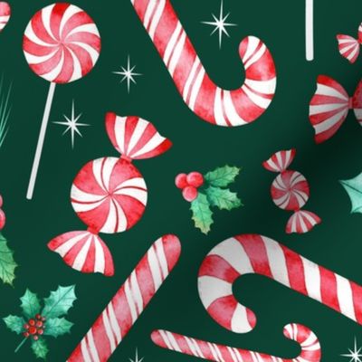 Peppermint Candy in Watercolor on Green - Magic of Christmas Collection
