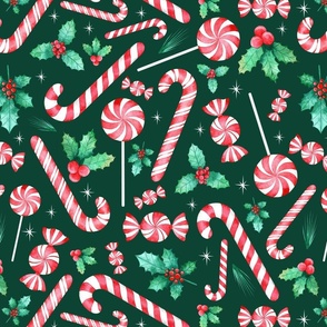 Peppermint Candy in Watercolor on Green - Magic of Christmas Collection