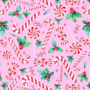 Peppermint Candy in Watercolor on Pink - Magic of Christmas Collection