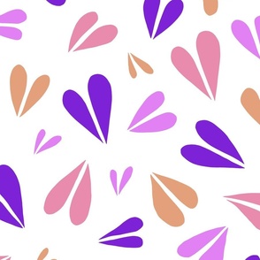PURPLE AND SALMON TOSSED HEARTS 02 LARGE