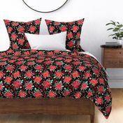 Poinsettias Red Christmas Florals in Watercolor on Black - Magic of Christmas Collection