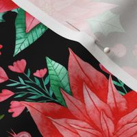 Poinsettias Red Christmas Florals in Watercolor on Black - Magic of Christmas Collection