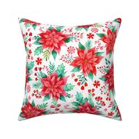 Poinsettias Red Christmas Florals in Watercolor on White - Magic of Christmas Collection