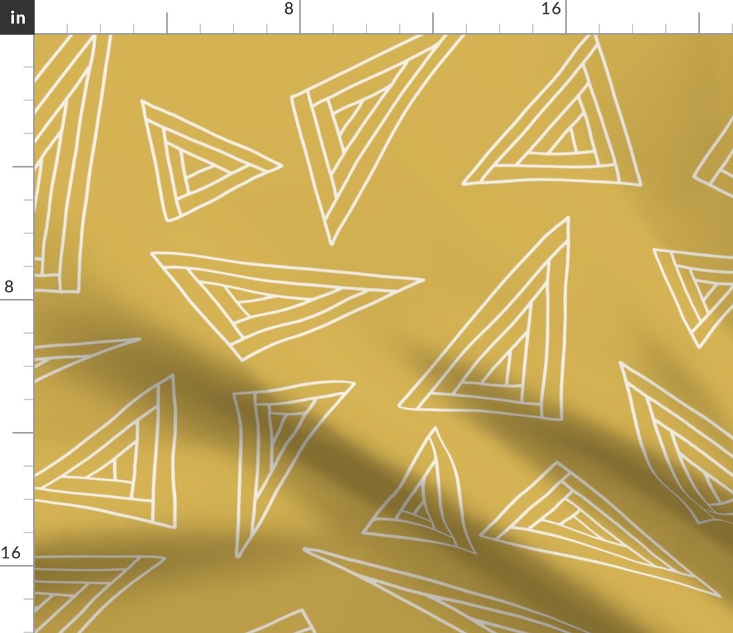 Large white outlined triangles on turmeric yellow 24