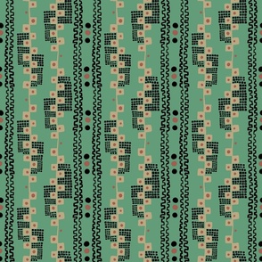 Deco Stripes on Green with Beige Small