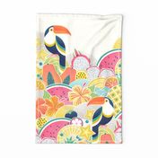 Tropical Fruit Salad Tea Towel- Wall Hanging- Tea Towel- Tropical Fruits- Pineapple- Papaya- Orange- Watermelon-  Dragon Fruit- Passion Fruit-  Mangosteen