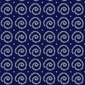 White swirl snails on navy blue - small scale print