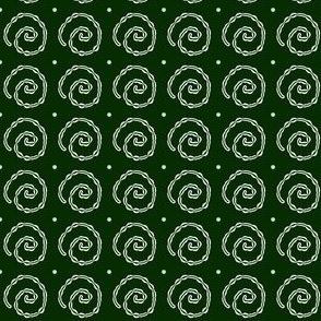 White swirl snails on dark green - small scale print 