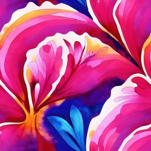 Abstract Flower in Ultra Bright Pastel Batik Watercolor