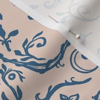 Indigo Blue Detailed Victorian Damask on Cream