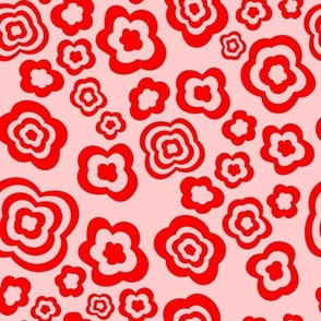 (medium) abstract floral shapes red on pink