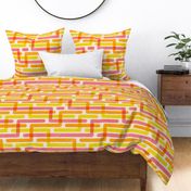 Bold deformed geometric stripes 24inch marigold #EF9F04 watermelon #DF737B lemon lime #EBDD1F 