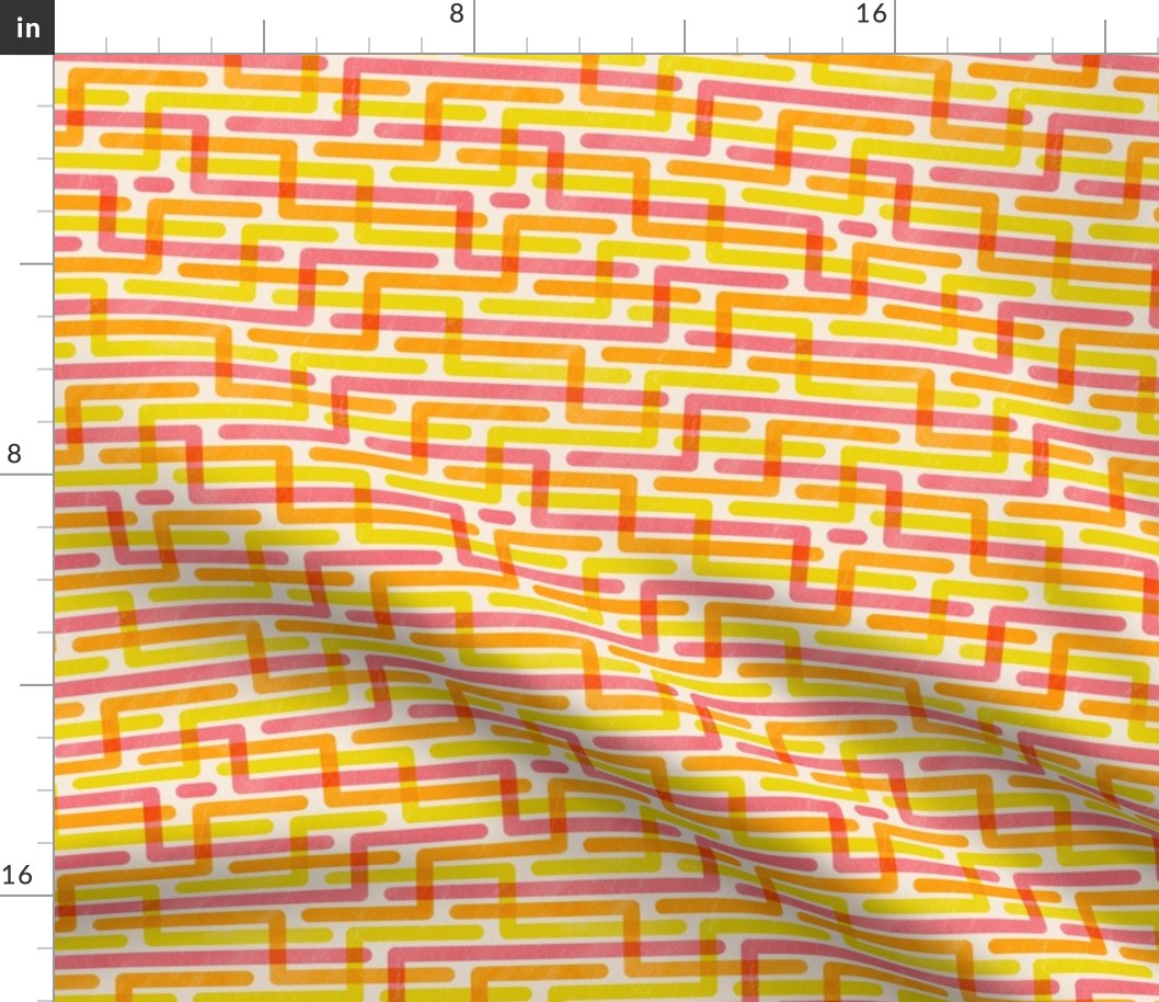 Bold deformed geometric stripes 6inch marigold #EF9F04 watermelon #DF737B lemon lime #EBDD1F 