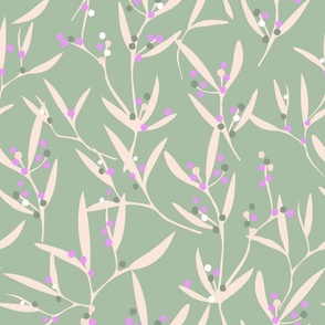 Wattle - Lilac on Pastel Sage - Medium