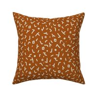 Modern Doodle Marks Dashes - Oatmeal white on Toffee Brown