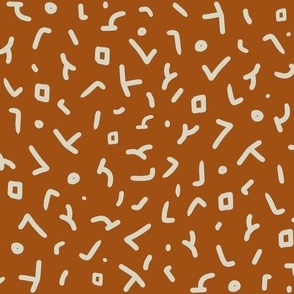 Modern Doodle Marks Dashes - Oatmeal white on Toffee Brown