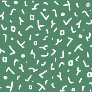 Modern Doodle Marks Dashes - Hyams White on Bushland Green - quilting home decor