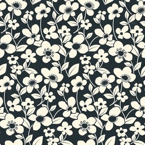 Retro Flower Field - Slate Gray